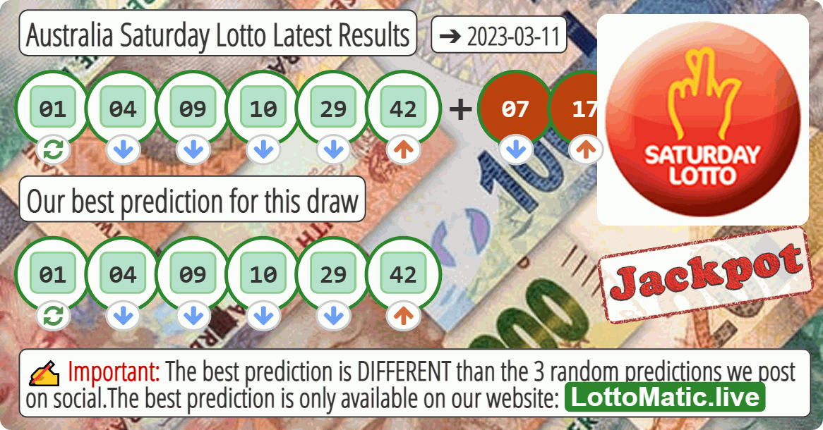 Australia Saturday Lotto results drawn on 2023-03-11
