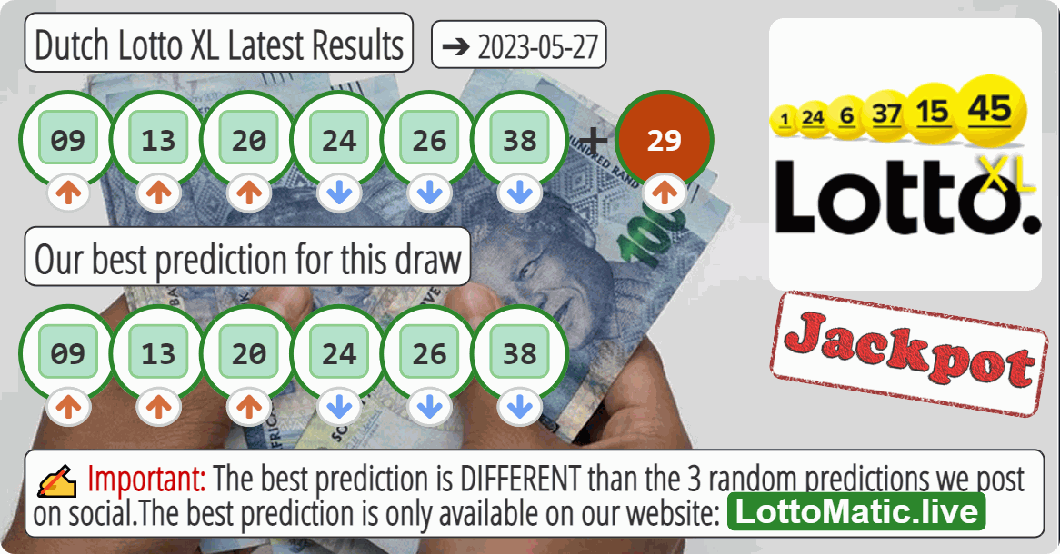 Dutch Lotto XL results drawn on 2023-05-27