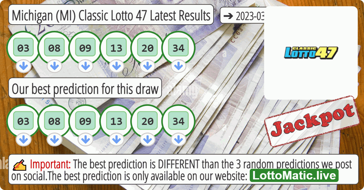 Michigan (MI) Classic lottery 47 results drawn on 2023-03-15