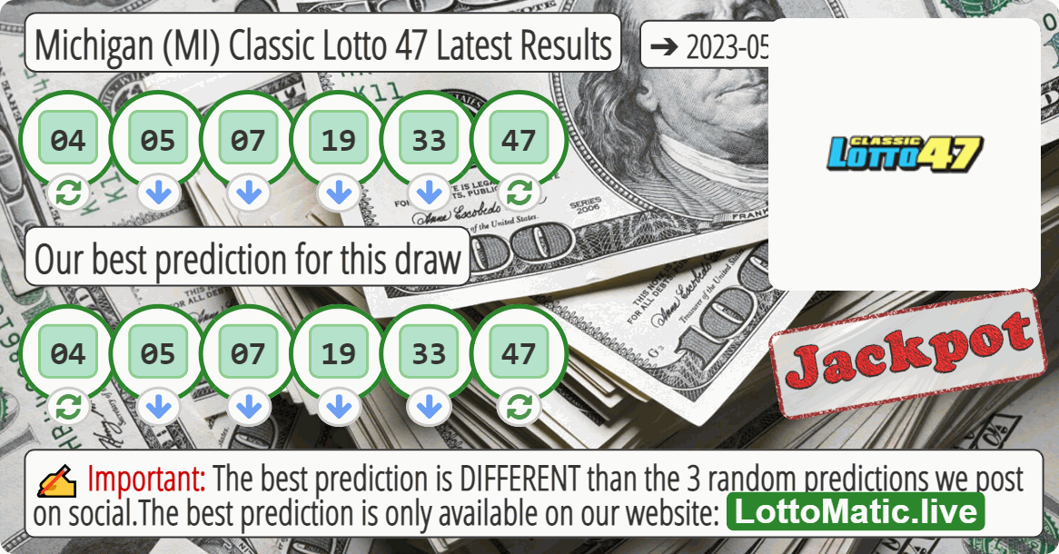 Michigan (MI) Classic lottery 47 results drawn on 2023-05-17