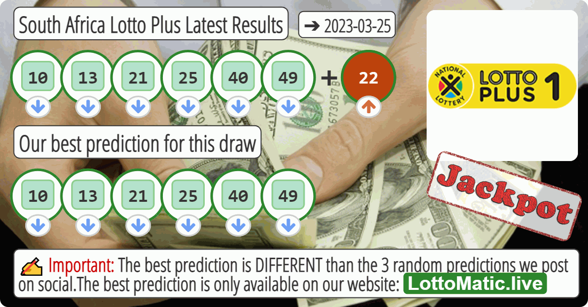 South Africa Lotto Plus results drawn on 2023-03-25