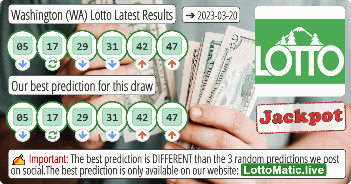 Washington (WA) lottery results drawn on 2023-03-20
